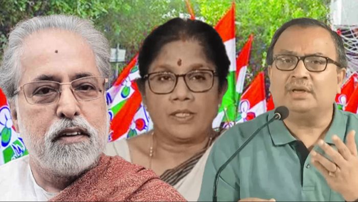 বাঁ দিক থেকে সুদীপ বন্দ্যোপাধ্যায়, শশী পাঁজা ও কুণাল ঘোষ।