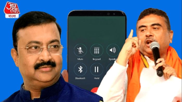 বাঁ দিক থেকে বাবুন বন্দ্যোপাধ্যায় ও শুভেন্দু অধিকারী