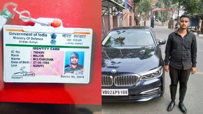 বিলাসবহুল গাড়ির সামনে ভুয়ো আর্মি অফিসার