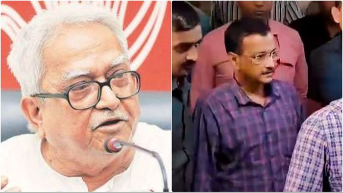 বিমান বসু ও অরবিন্দ কেজরিওয়াল। কোলাজ