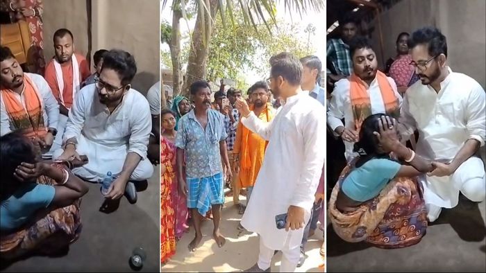 মৃত বিজেপি কর্মীর বাড়িতে হিরণ