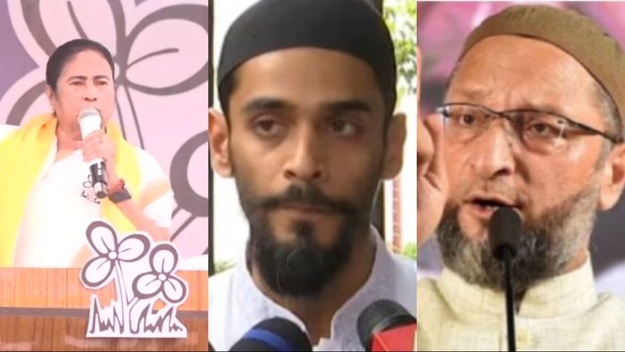 মমতা বন্দ্যোপাধ্যায়, নওশাদ সিদ্দিকী, আসাদুদ্দিন ওয়েইসি। (বাঁ দিক থেকে)।