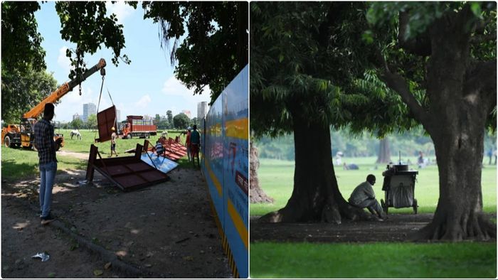 ময়দানে ভিক্টোরিয়া মেট্রো স্টেশনের কাজ চলছে। ফাইল ছবি