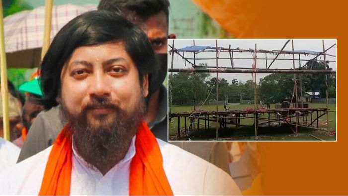 নিশীথ প্রামাণিকের সভার আগে পুড়ে গেল মঞ্চ, অভিযোগের তির TMC-র দিকে