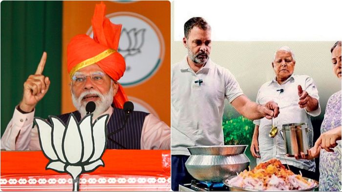 প্রধানমন্ত্রী নরেন্দ্র মোদী ও রাহুল-লালু। কোলাজ