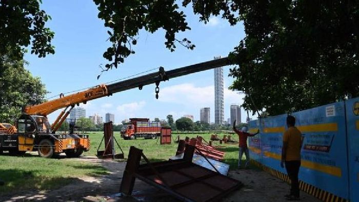 ভিক্টোরিয়া মেট্রোর কাজ চলছে ময়দানে। ফাইল ছবি