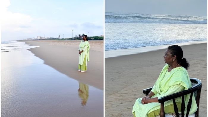 সাতসকালে পুরীর সৈকত ভ্রমণে রাষ্ট্রপতি দ্রৌপদী মুর্মু