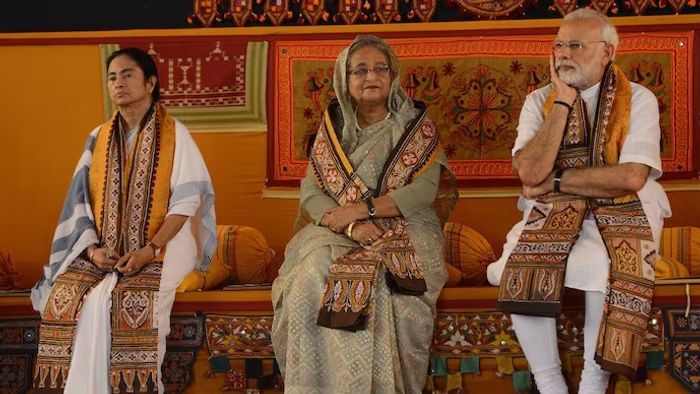 মমতা বন্দ্যোপাধ্যায়, শেখ হাসিনা, নরেন্দ্র মোদী। ফাইল চিত্র।