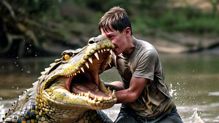 কুমিরের সঙ্গে যুদ্ধ করে বেঁচে ফিরল কিশোর। এআই ছবি