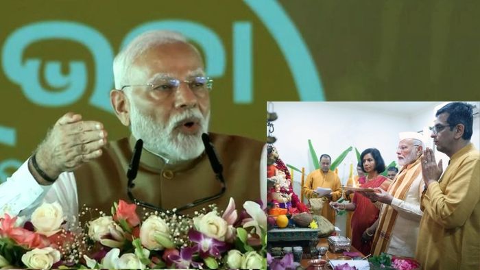 ভুবনেশ্বরে প্রধানমন্ত্রী নরেন্দ্র মোদী। ইনসেটে প্রধান বিচারপতির বাড়ির গণেশ পুজোর ছবি।