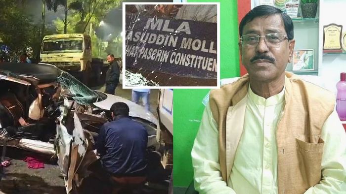 MLA গিয়াসউদ্দিন মোল্লার নেমপ্লেট লেখা গাড়িতে দুর্ঘটনা।