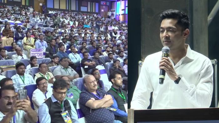 আমতলায় চিকিৎসকদের সামনে বক্তব্য রাখছেন অভিষেক।