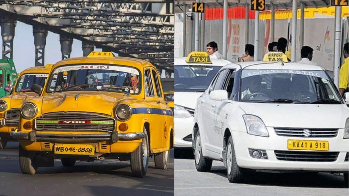 কলকাতার ঐতিহ্যবাহী হলুদ ট্যাক্সি।-কোলাজ