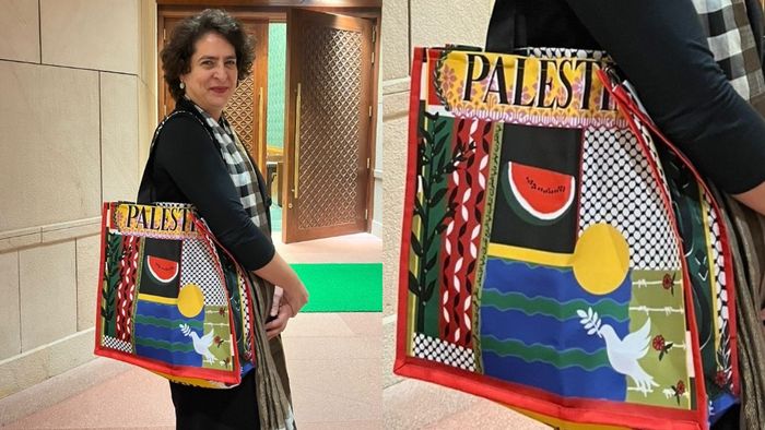 প্যালেস্তাইন লেখা ব্যাগ ঘাড়ে নিয়ে সংসদে প্রিয়াঙ্কা