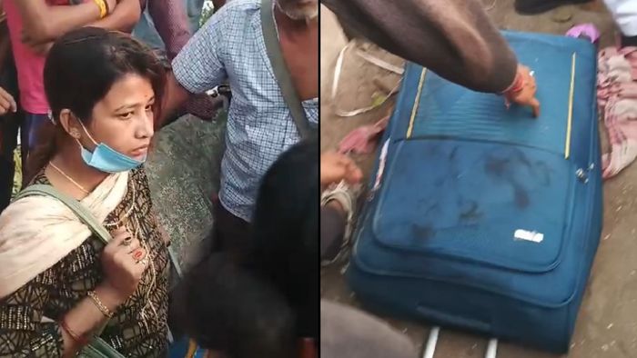 মহিলাকে জিজ্ঞাসাবাদ পুলিশের (বাঁদিকে), ট্রলি ব্য়াগ।