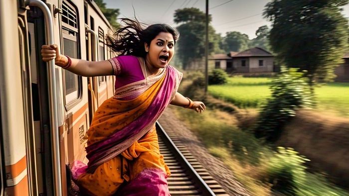 চলন্ত ট্রেন থেকে ঝাঁপ তরুণীর।- প্রতীকী মেটা এআই ছবি