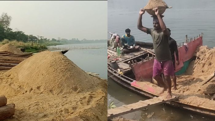 দামোদর নদের পাশেই চলছে অবৈধ বালি খাদান