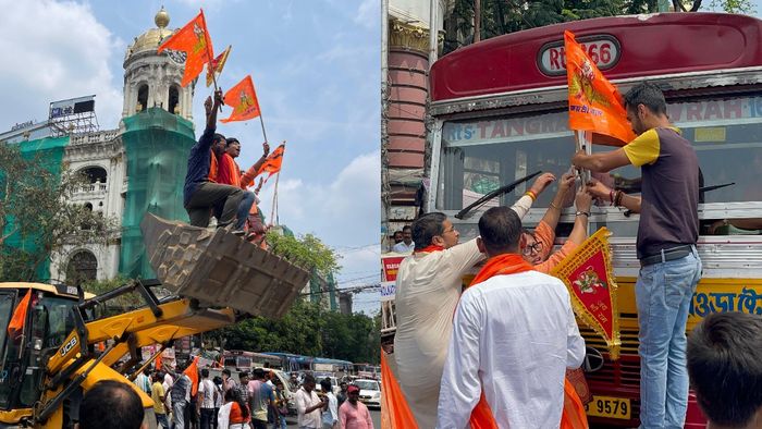 ধর্মতলায় বুলডোজার, বাসে বাসে গেরুয়া পতাকা