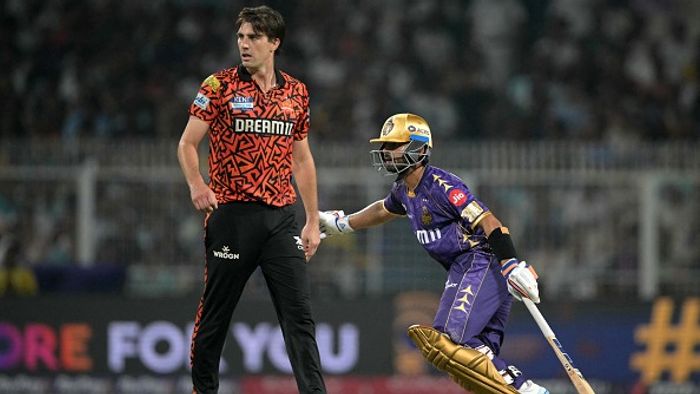 KKR অধিনায়ক আজিঙ্কা রাহানে এবং SRH অধিনায়ক প্যাট কামিন্স ফ্রেমে