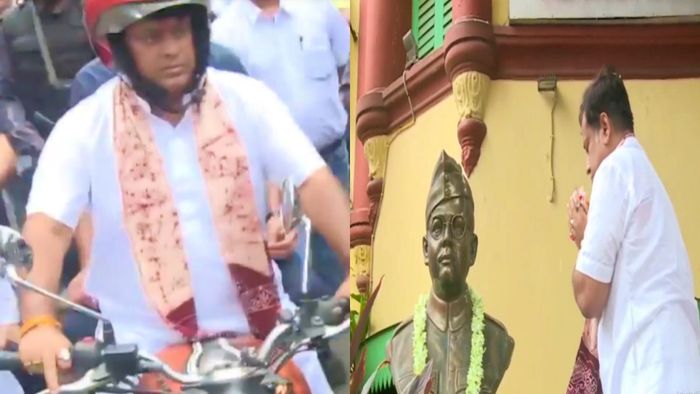 বাইক চালিয়ে নেতাজি ভবনে সুকান্ত মজুমদার