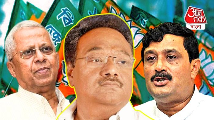 তথাগত রায়, রাহুল সিনহা ও শমীক ভট্টাচার্য।-গ্রাফিক