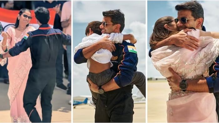 চোখে জল নিয়ে শুভাংশু শক্ত করে জড়িয়ে ধরলেন স্ত্রী কামনা, গর্বের ছবি