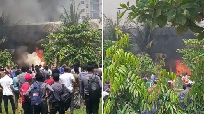 ঢাকার কলেজে বায়ুসেনার যুদ্ধবিমান ভেঙে পড়ল।