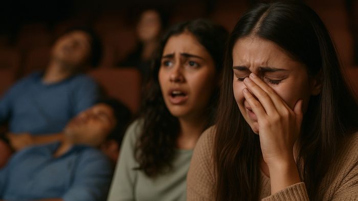 সিনেমা হলে কান্নার দৃশ্য়।-এআই ছবি