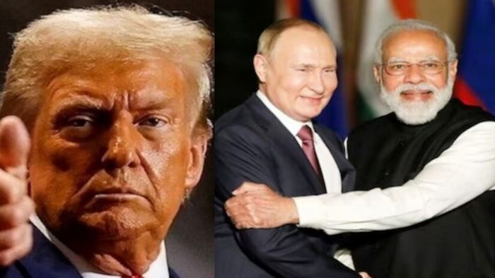 ডোনাল্ড ট্রাম্প (বাঁ দিকে), পুতিন ও মোদী (ডান দিকে)