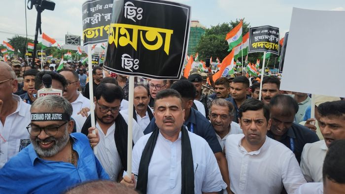 নবান্ন অভিযানে শুভেন্দু অধিকারী।-ফাইল ছবি