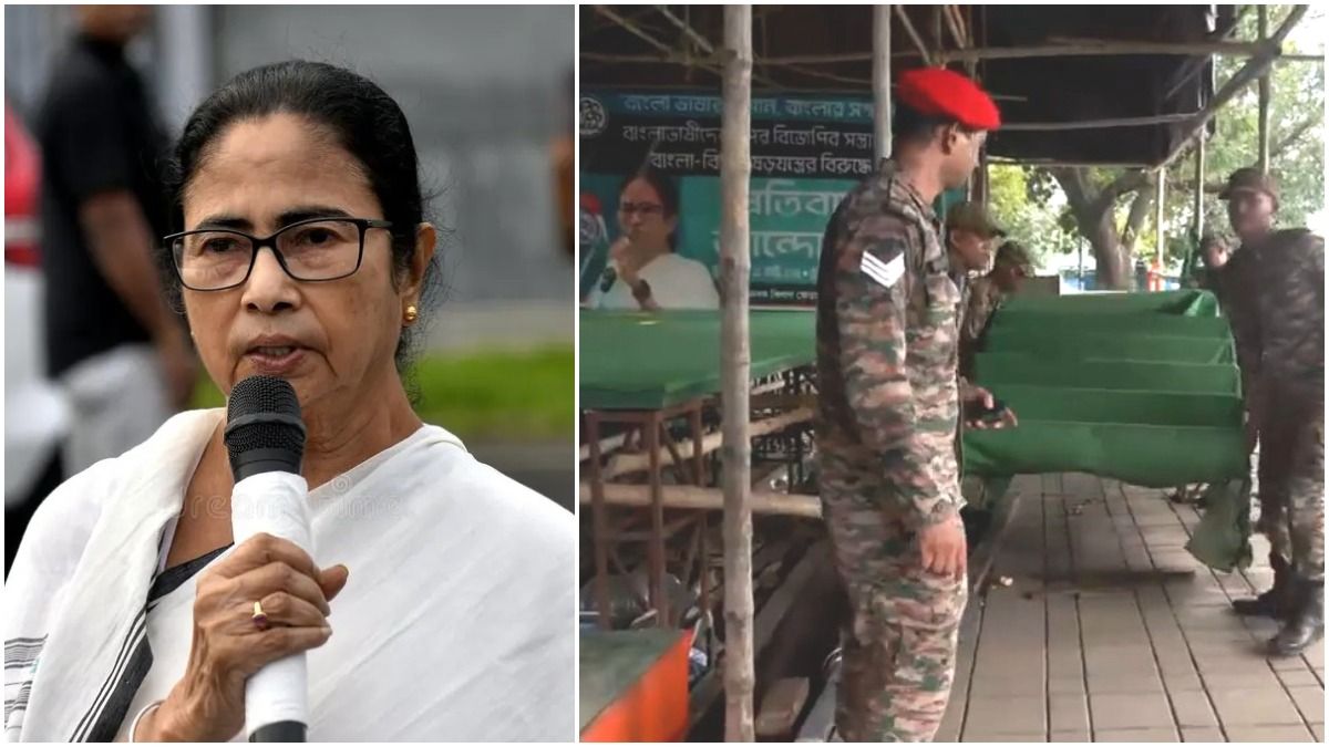 মেয়োরোডে তৃণমূলের মঞ্চ খুলে দিচ্ছে সেনা।-ফাইল ছবি