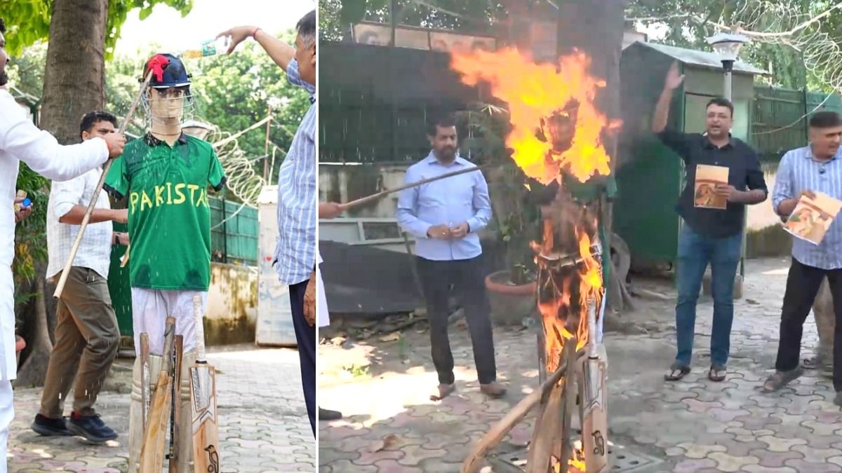 ভারত-পাক ম্যাচ নিয়ে বিক্ষোভ দিল্লিতে, পুড়ল পাকিস্তানের কুশপুতুল