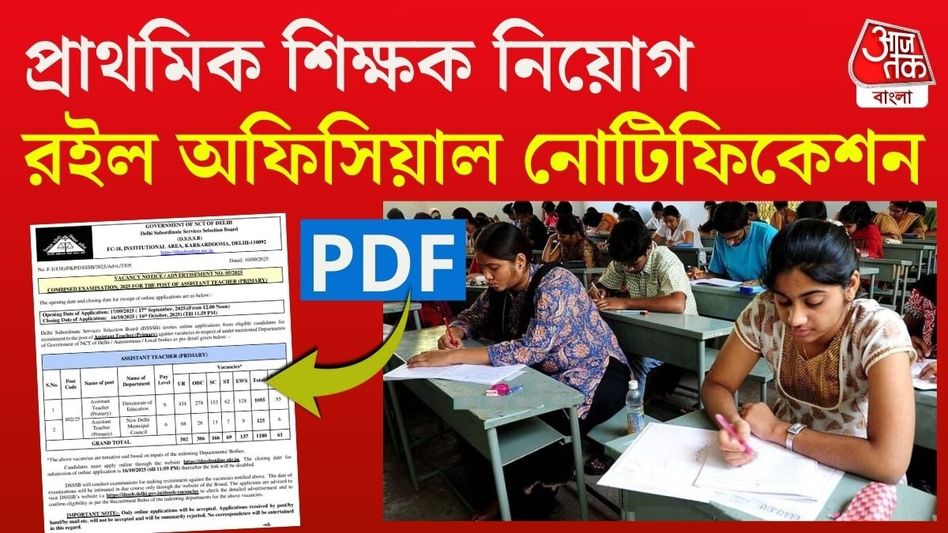 প্রাইমারি টিচার নিয়োগ! ১,১৮০টি শূন্যপদে চাকরির সুযোগ, আবেদন শুরু শীঘ্রই প্রাইমারি টিচার নিয়োগ! ১,১৮০টি শূন্যপদে চাকরির সুযোগ, আবেদন শুরু শীঘ্রই