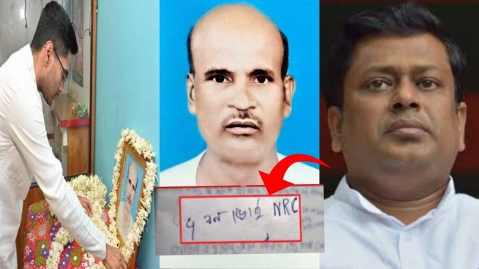 অভিষেক বন্দ্যোপাধ্যায় (বাঁ দিকে), মৃত প্রদীপ কর (মাঝে), সুকান্ত মজুমদার (ডান দিকে), সুইসাইড নোট (ইনসেটে)