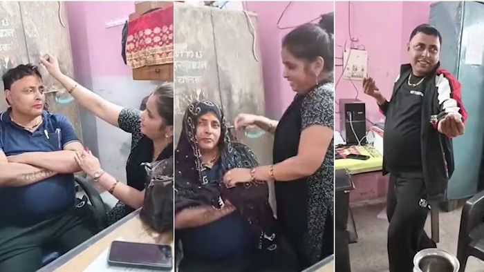 সহকর্মীকে লিপস্টিক লাগিয়ে ওড়না পরালেন মহিলা অফিসার।-ফাইল ছবি