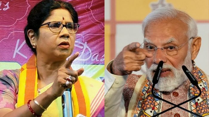 শশী পাঁজা (বাঁ দিকে), নরেন্দ্র মোদী (ডান দিকে)