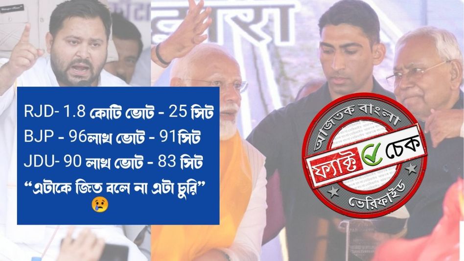 ফ্যাক্ট চেক: বিহার নির্বাচনে ১ কোটি ৮০ লাখ ভোট পেয়েছে RJD? না, তথ্যটি পুরোপুরি মিথ্যে ও মনগড়া ফ্যাক্ট চেক: বিহার নির্বাচনে ১ কোটি ৮০ লাখ ভোট পেয়েছে RJD? না, তথ্যটি পুরোপুরি মিথ্যে ও মনগড়া