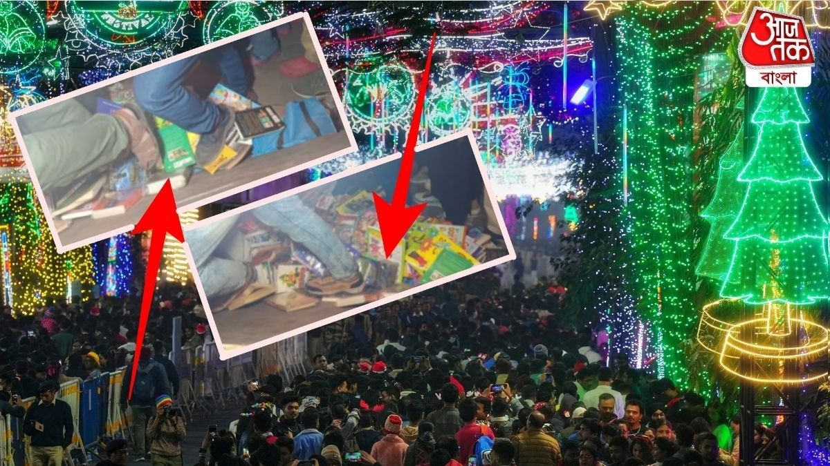 ভিড় উপচে পড়ল পার্কস্ট্রিটে, ফুটপাথের স্টলে বই মাড়িয়ে এগিয়ে চলল জনতা, VIRAL VIDEO 