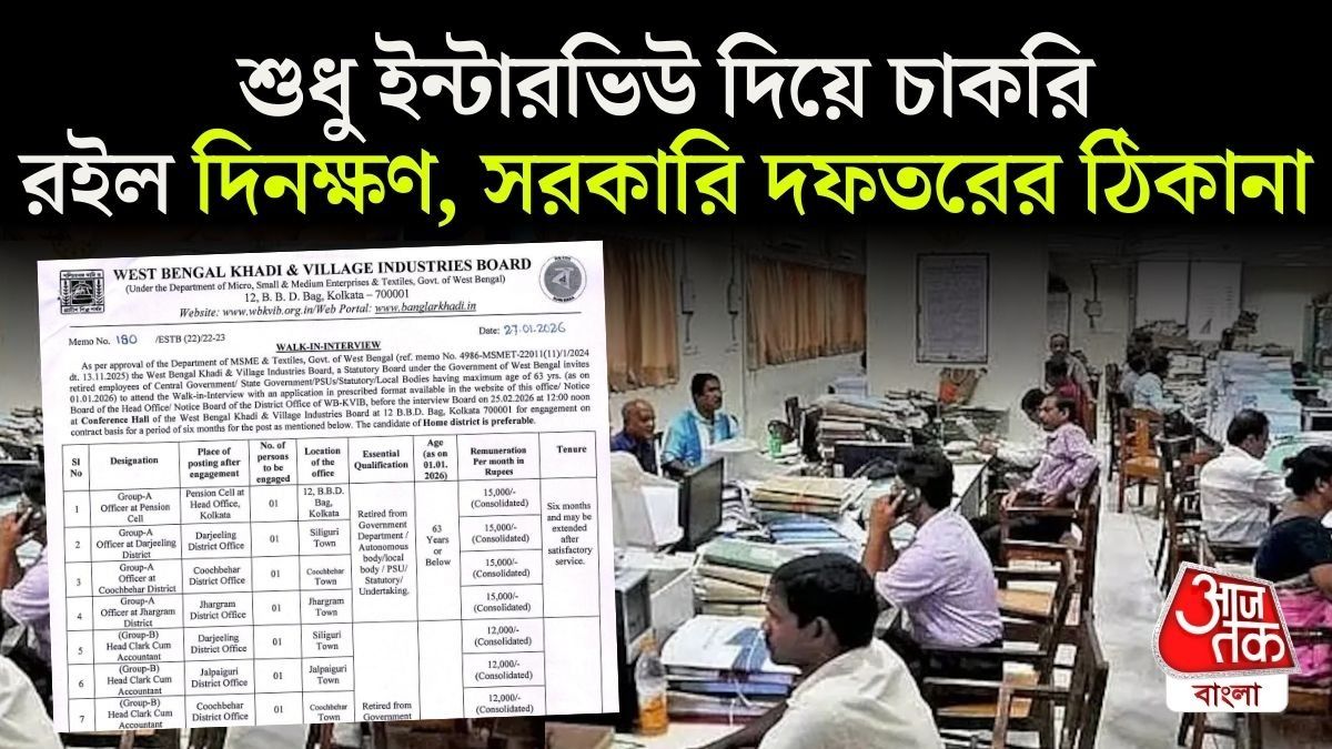 অ্যাকাউন্ট্যান্ট, ক্লার্ক ও অফিসার-সহ বিভিন্ন প্রশাসনিক পদ রয়েছে এই তালিকায়।