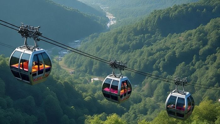 রোপওয়েতে পাহাড় থেকে সমতল