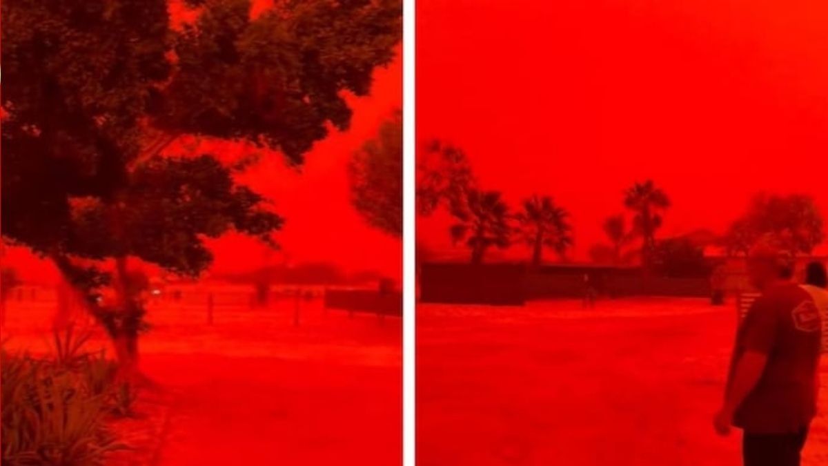 দিনের আলোতেও তৈরি হয়েছে এক অদ্ভুত ‘মঙ্গল গ্রহের মতো’ পরিবেশ।