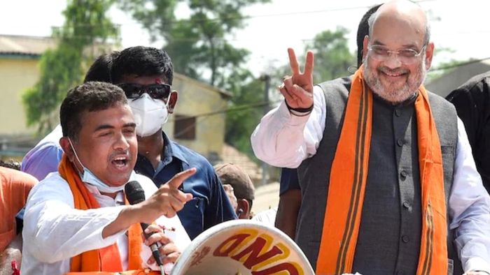 শুভেন্দু অধিকারী ও অমিত শাহ।-ফাইল ছবি