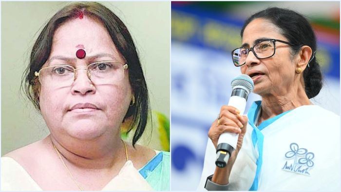 সাবিত্রী মিত্র (বাঁ দিকে), মমতা বন্দ্যোপাধ্যায় (ডান দিকে)