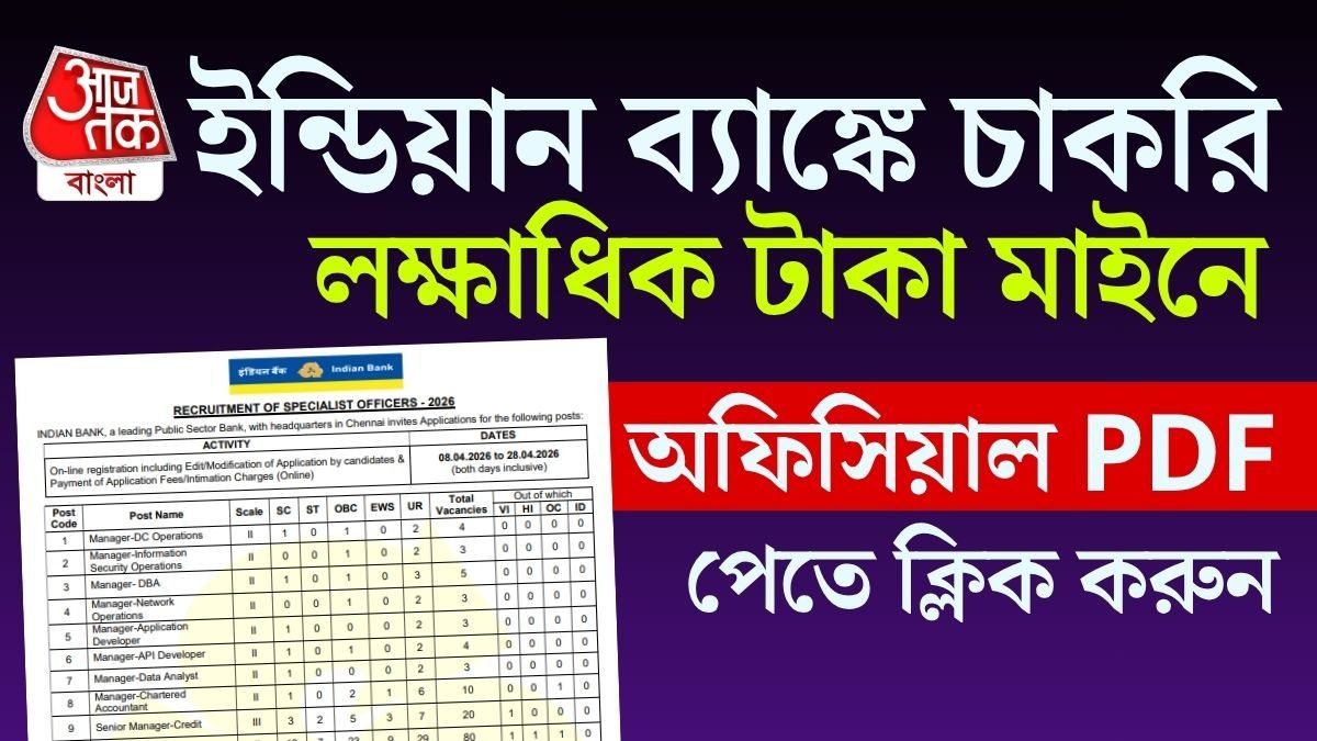 Indian Bank-এ চাকরির সুযোগ, লাখ টাকার উপর Salary, রইল আবেদনের Link