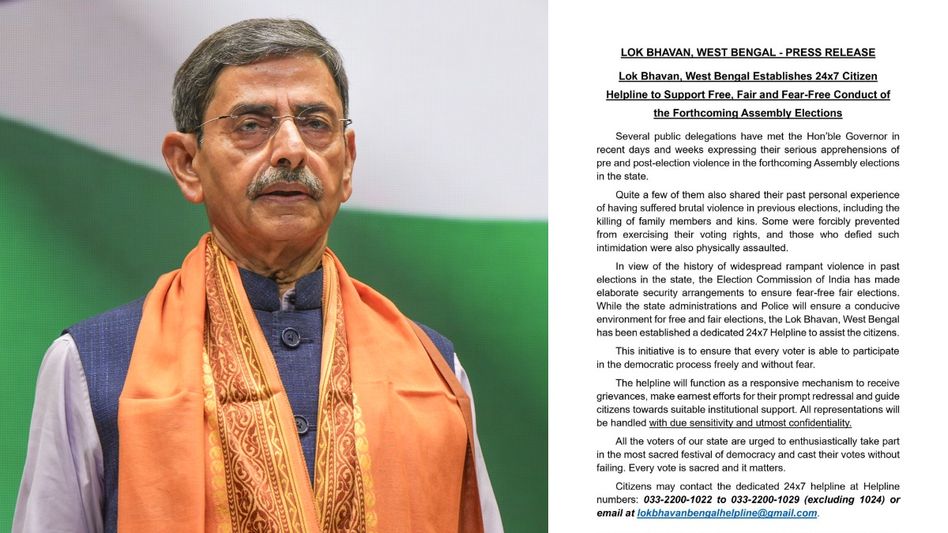 ভয়মুক্ত ভোটের লক্ষ্যে লোকভবনে ২৪ ঘণ্টা হেল্পলাইন চালু করলেন রাজ্যপাল আর এন রবি ভয়মুক্ত ভোটের লক্ষ্যে লোকভবনে ২৪ ঘণ্টা হেল্পলাইন চালু করলেন রাজ্যপাল আর এন রবি