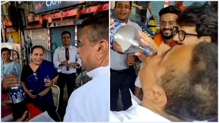 শুভেন্দু অধিকারী কোল্ডড্রিঙ্কস খাচ্ছেন