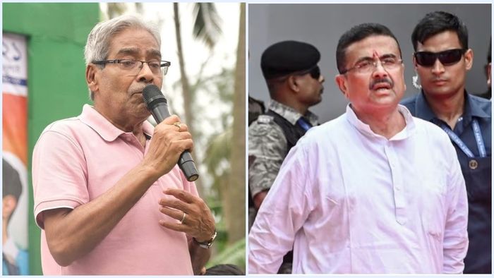 পান্নালাল হালদার (বাঁ দিকে), শুভেন্দু অধিকারী (ডান দিকে)