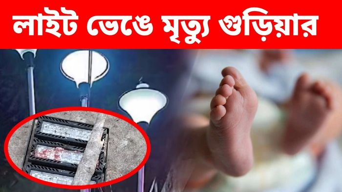 বাতিস্তম্ভের আলো পড়ে মৃত্যু শিশুর। ইনসেটে- বাতিস্তম্ভ