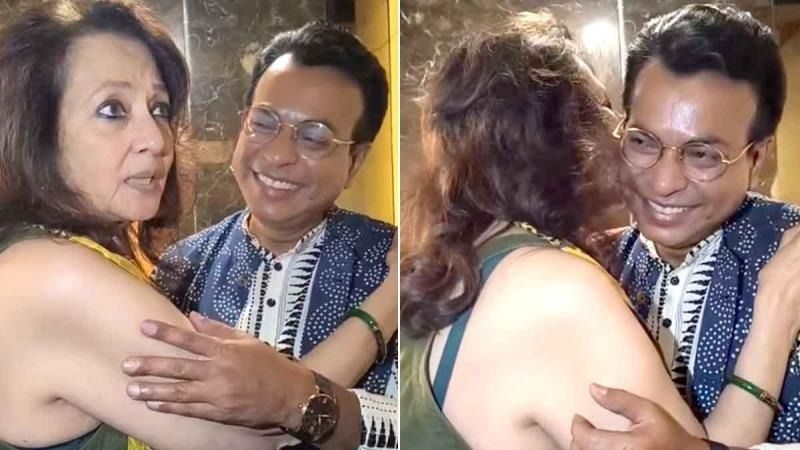 জড়িয়ে ধরে রুদ্রনীলের গালে চুমু মুনমুনের, মজা করে বিধায়কের মুখ চেপে ধরলেন অভিনেত্রী