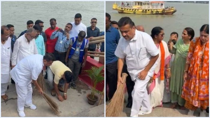 বাগবাজার ঘাটে ঝাঁটা হাতে শুভেন্দু